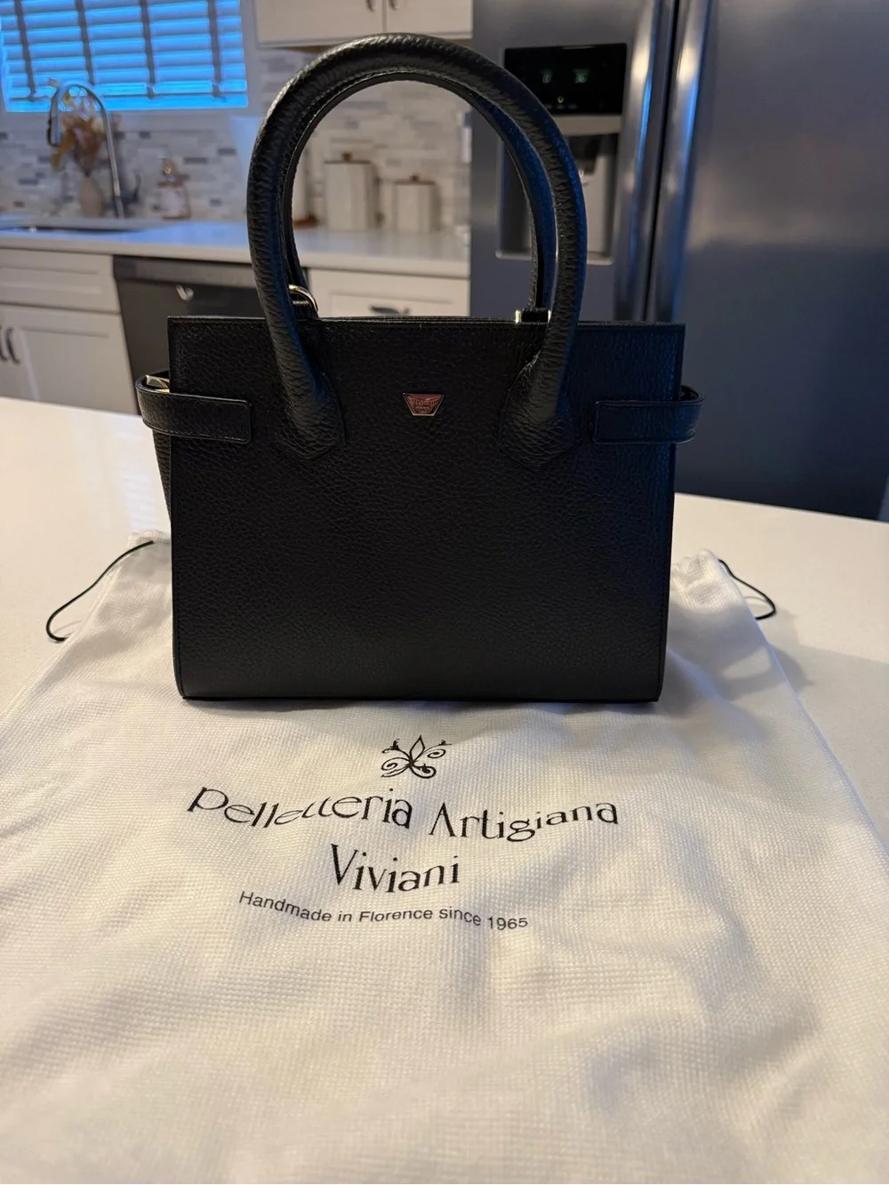 Black Leather Top-Handle Satchel